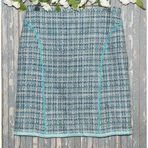 Nine & Company Y2K Tweed Preppy Skirt Size 8 Aqua Blue Side Zip Knee Length Offi